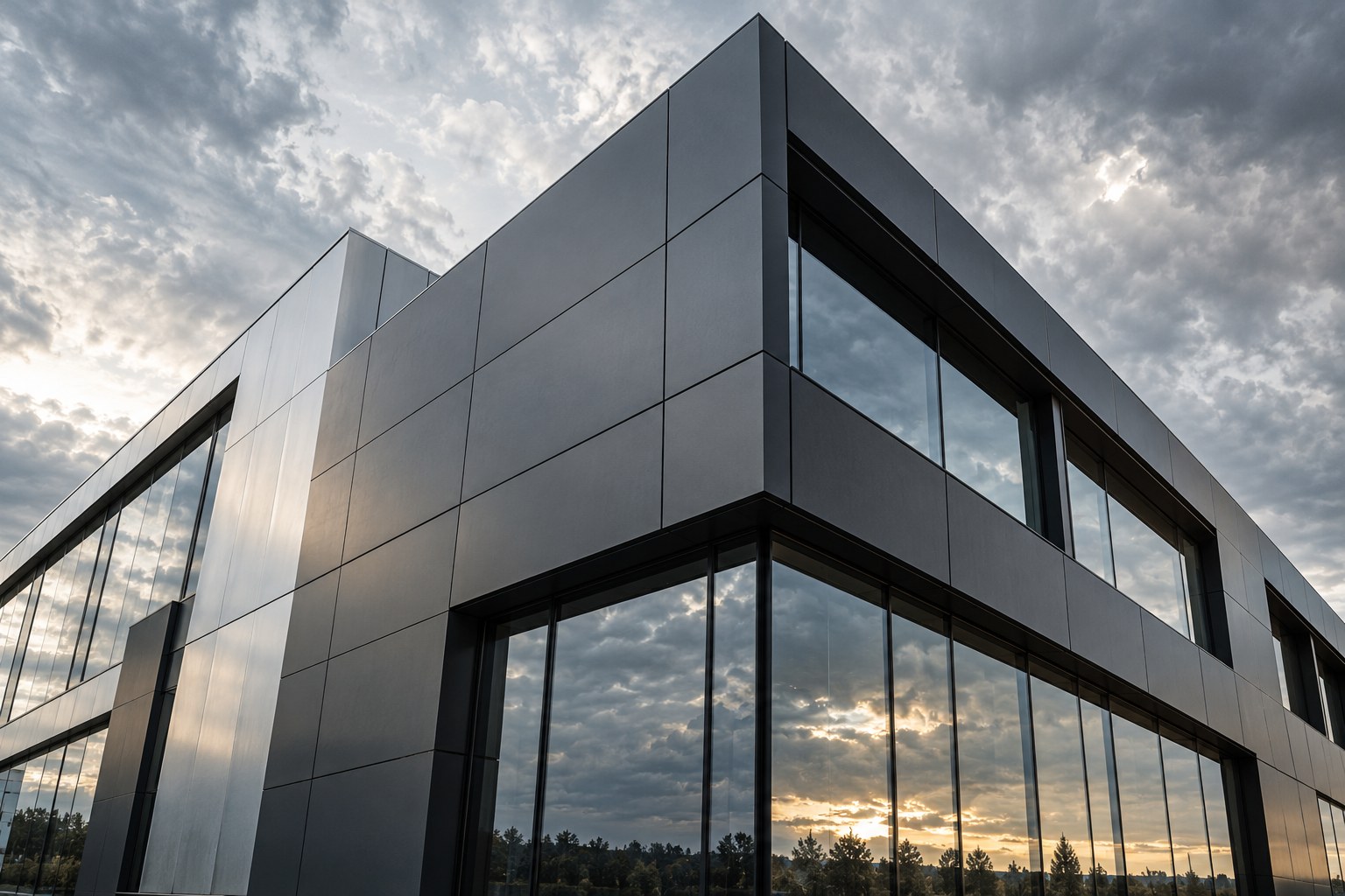 Beispiel einer modernen anthrazitfarbenen Metallfassade